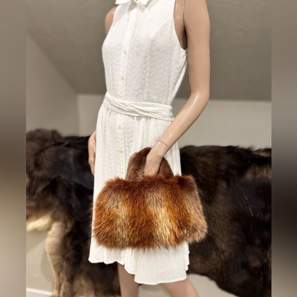 Brown Gradient Real Raccoon Fur & Fur Handles Satchel Bag/Crossbody - Picture 8 of 17